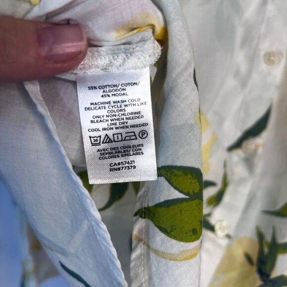 Ann Taylor Factory Petite White Yellow Floral Button Front Shirt Size XXSP - Picture 7 of 8